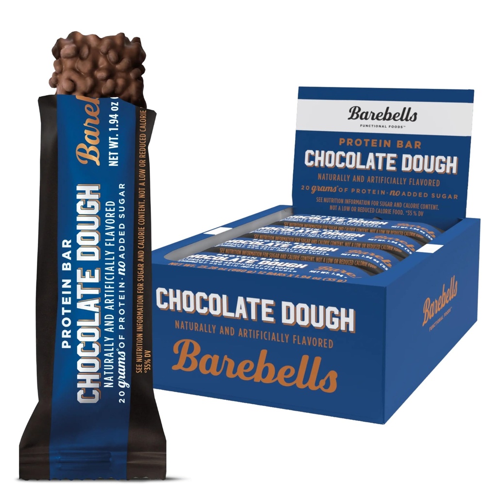 Barebells Protein Bars Chocolate Dough - 12 Count, 20g High Protein Treats - 1g Total Sugars가있는 초콜릿 영양 바 - On-The-Go Breakfast 또는 Post-Workout Snack