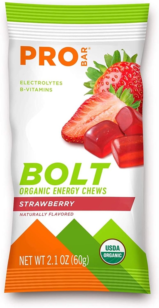PROBAR - 볼트 유기 에너지 Chews, Strawberry, Non-GMO, 글루텐 - 무료, USDA 인증 유기, 건강, 천연 에너지, 비타민 B & C, 9 개 (패키지 1)와 빠른 연료 Gummies