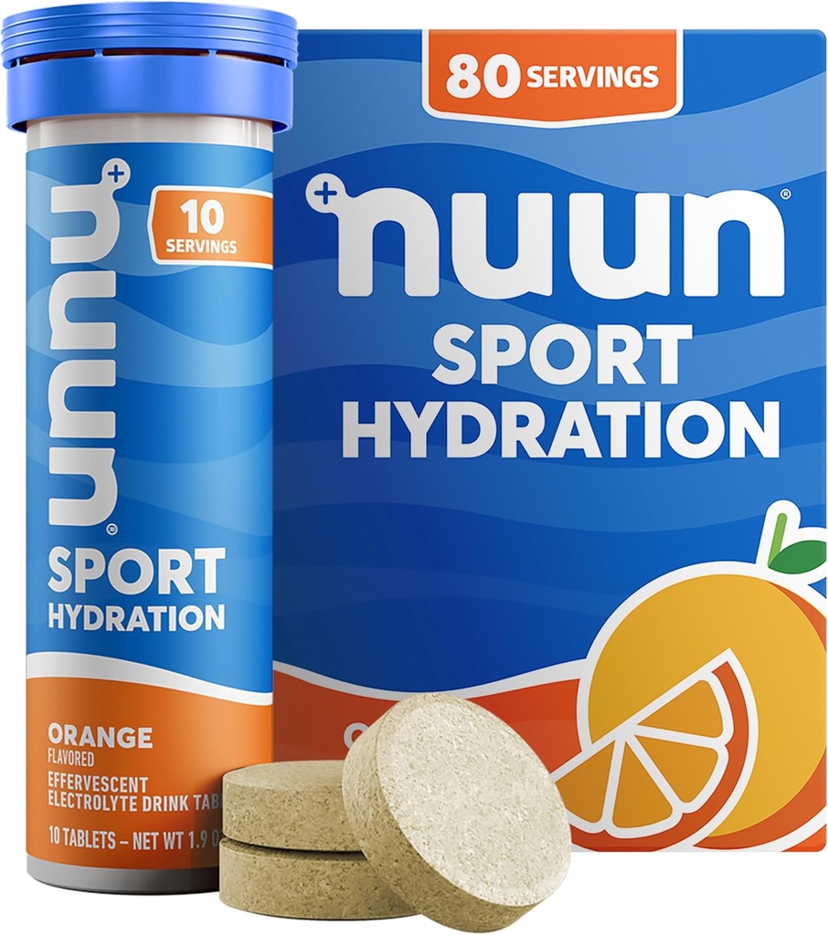 Nuun 스포츠 마그네슘, 칼슘, 칼륨, 염화물 및 나트륨, 글루텐 무료 & Vegan, 오렌지, 8 팩 (80 인분 총)과 전자 정제