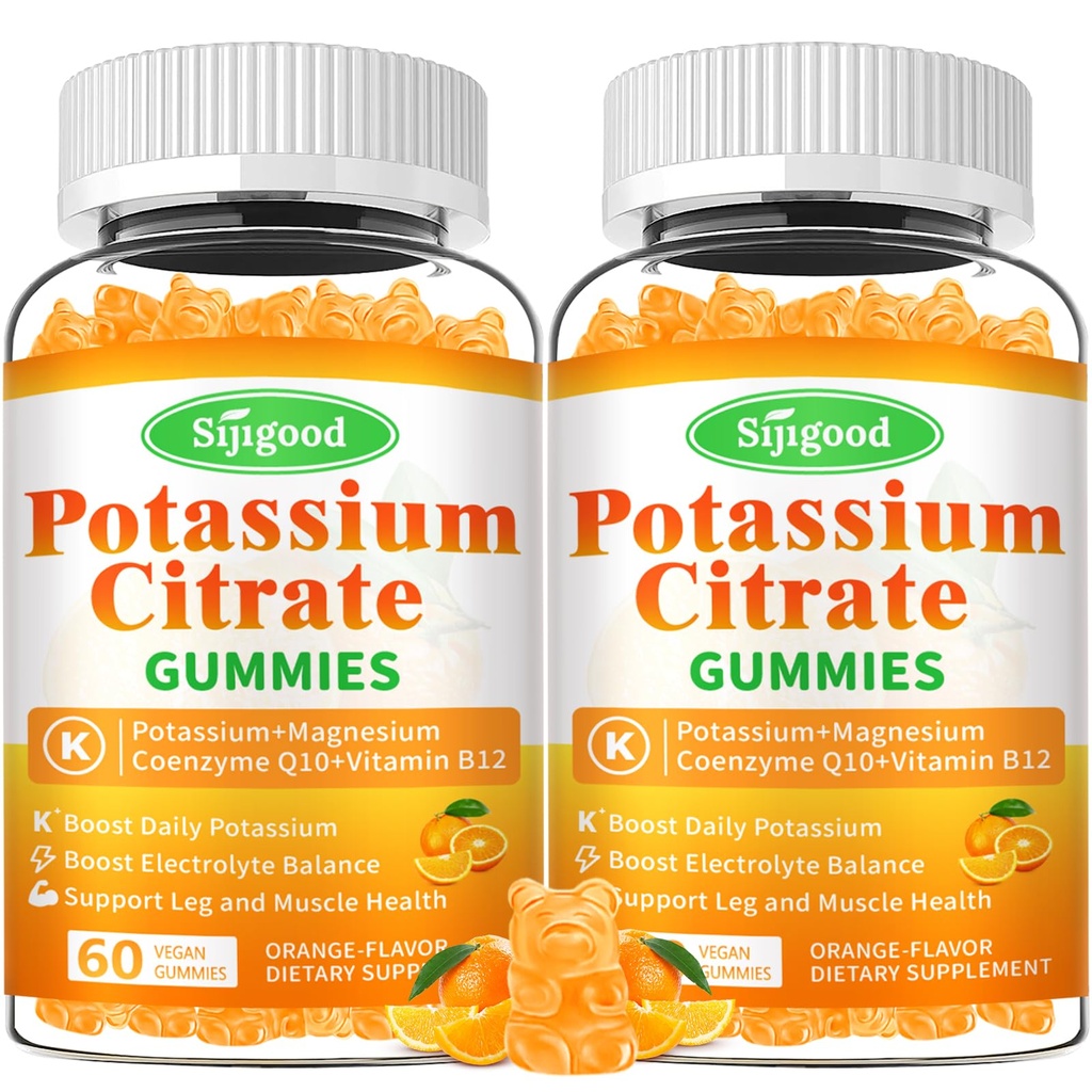 2 팩 칼륨 구연산염 Gummies – 근육 건강을 위한 높은 힘 칼륨 보충교재, 다리 주름 기복, Electrolyte 균형 – Vegan, 비 GMO, 글루텐 자유로운, 주황색 풍미, 120 조사