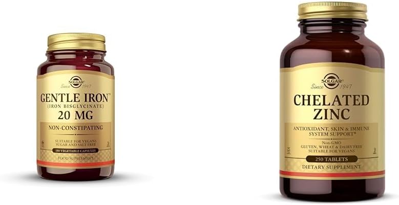 Solgar Gentle Iron - Sensitive StomachsRed Blood Cell Supplement, Non Constipating & GMO & Chelated Zinc, 250 Tablets - 건강한 피부 아연 - 세포 성장 및 DNA 형성 지원