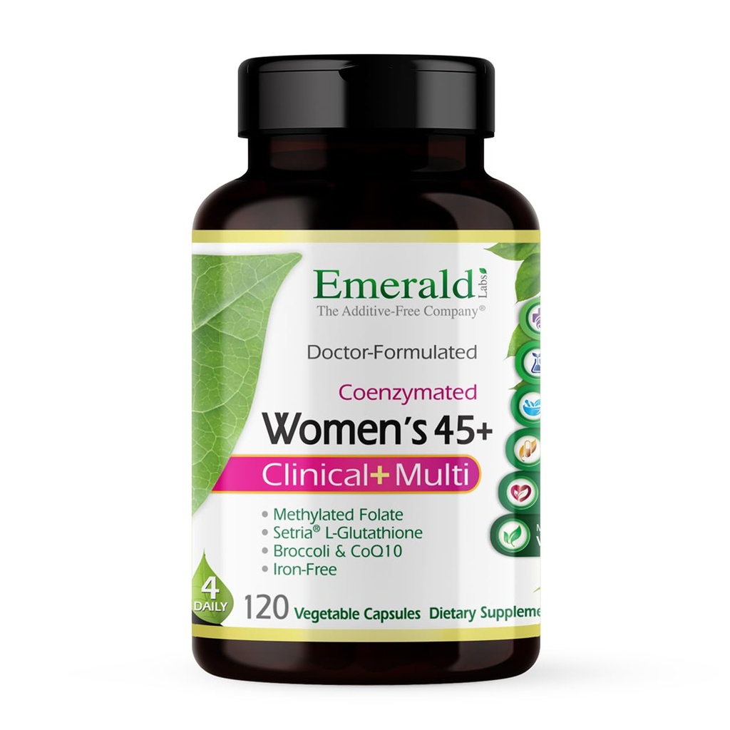 에메랄드 랩 여성 45 + 임상 멀티 - 종합 지원을위한 Multivitamin, 뼈 및 심장 건강 * - 여성 45 +에 대한 설계 - 글루텐 무료 및 채식 - 120 야채 캡슐 (30 일 공급)