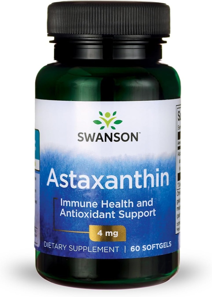 Swanson Astaxanthin 눈 비전 뇌 피부 건강 산화 방지제 지원 보충교재 (Astaxanthin 4 mg) 60 Softgels Sgels