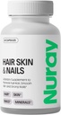 Nuray Hair, Skin & Nails Vitamins – Biotin, Collagen & Hyaluronic Acid – 고급 헤어 성장 보충 – 아름다움, 피부 레이디언, & 네일 강도 촉진 – 비타민 B Complex – 60 캡슐