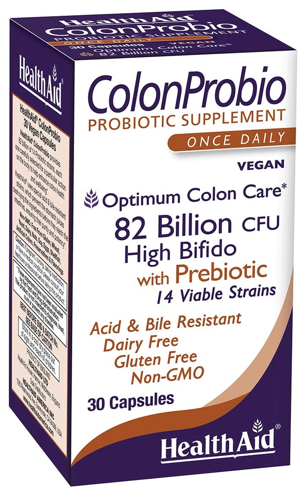 HealthAid ColonProbio 82 Billion with Prebiotic, 14 Strains, 한 번 매일, 30ct, 최적 콜론 케어, 산 & Bile resistant, 낙농 무료, 글루텐 무료, 비 GMO