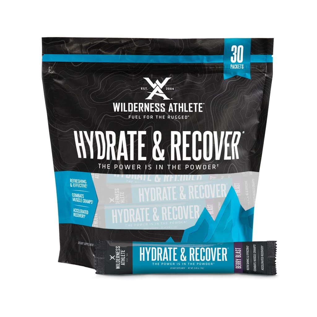 Wilderness Athlete - Hydrate & Recover | Liquid Hydration Packets Electrolyte 음료 믹스 - Bcaas와 패스너를 복구 - 30 싱글 서빙 Hydrate Packets (Berry Blast),0.49 Ounce (Pack of 30)