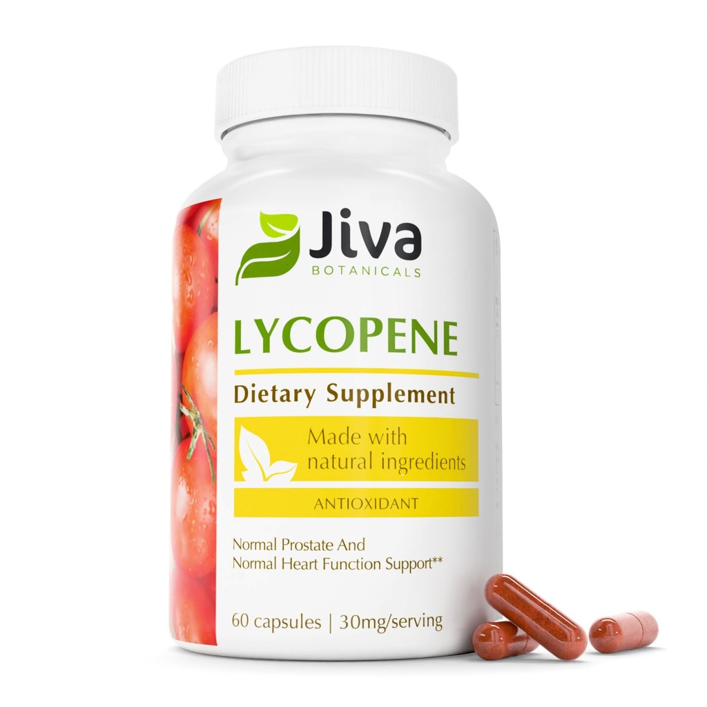 Jiva Botanicals Lycopene 보충교재 30mg - 정상적인 전립선과 심장 건강 지원을 위한 산화 방지제 지원 - 토마토 추출물에서 Lycopene - 미국에서 만드는 - 비 GMO, 채식주의자 - 60의 캡슐