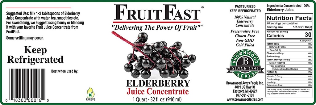 100 % 순수 엘더 베리 주스 농축 (32 fl. oz. - 포장 4) FruitFast - 브라운 우드 Acres | 무성, 비 GMO, 글루텐 무료, 모든 천연 주스 추출 - 건강한 면역 기능 촉진 *