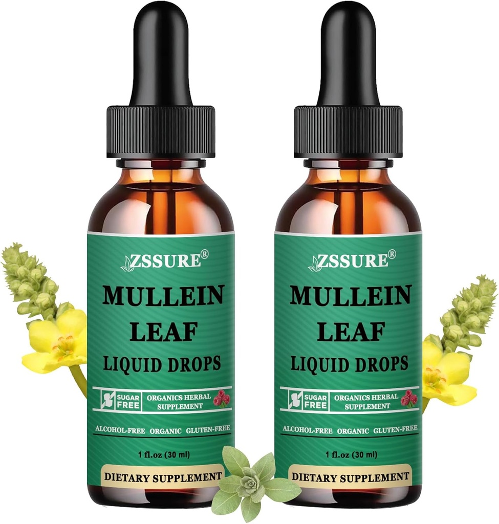 (2 팩) Lungs에 대한 Mullein 드롭 - Mullein 잎 추출물 - 영국에서 만든 - Tincture Support Respiratory Health,Lung Detox,Bronchial Cleanse - Mullein Tea보다 5X Stronger, Pills
