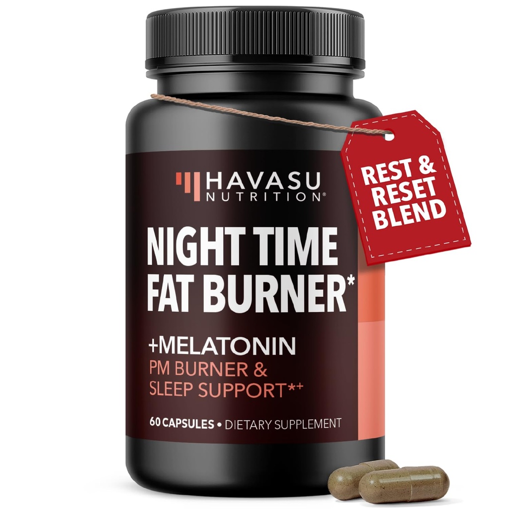 남성과 여성을위한 나이트 타임 지방 버너 캡슐 - White Kidney Bean - 60 Count - 수면 지원을위한 Melatonin이있는 Metabolism Booster - 2 개월 공급