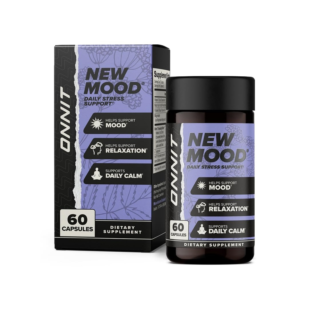 ONNIT 새로운 무드 일일 스트레스 지원 캡슐, IGENTM 비 GMO 테스트, 수면 및 무드 지원 남성과 여성을위한 보충, 매일 스트레스 관리 캡슐, 60 조사