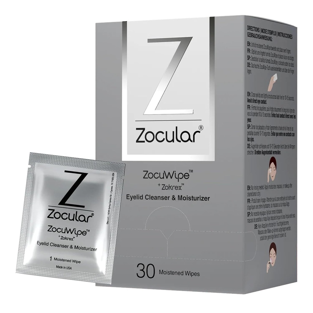 Zocular - 자연 Okra Complex가있는 Zocuwipe Eyelid Wipes - Eyelid Cleanser 및 Moisturizer Pads - Eyelid Cleansing Wipes - Blepharitis 치료 - 40ct