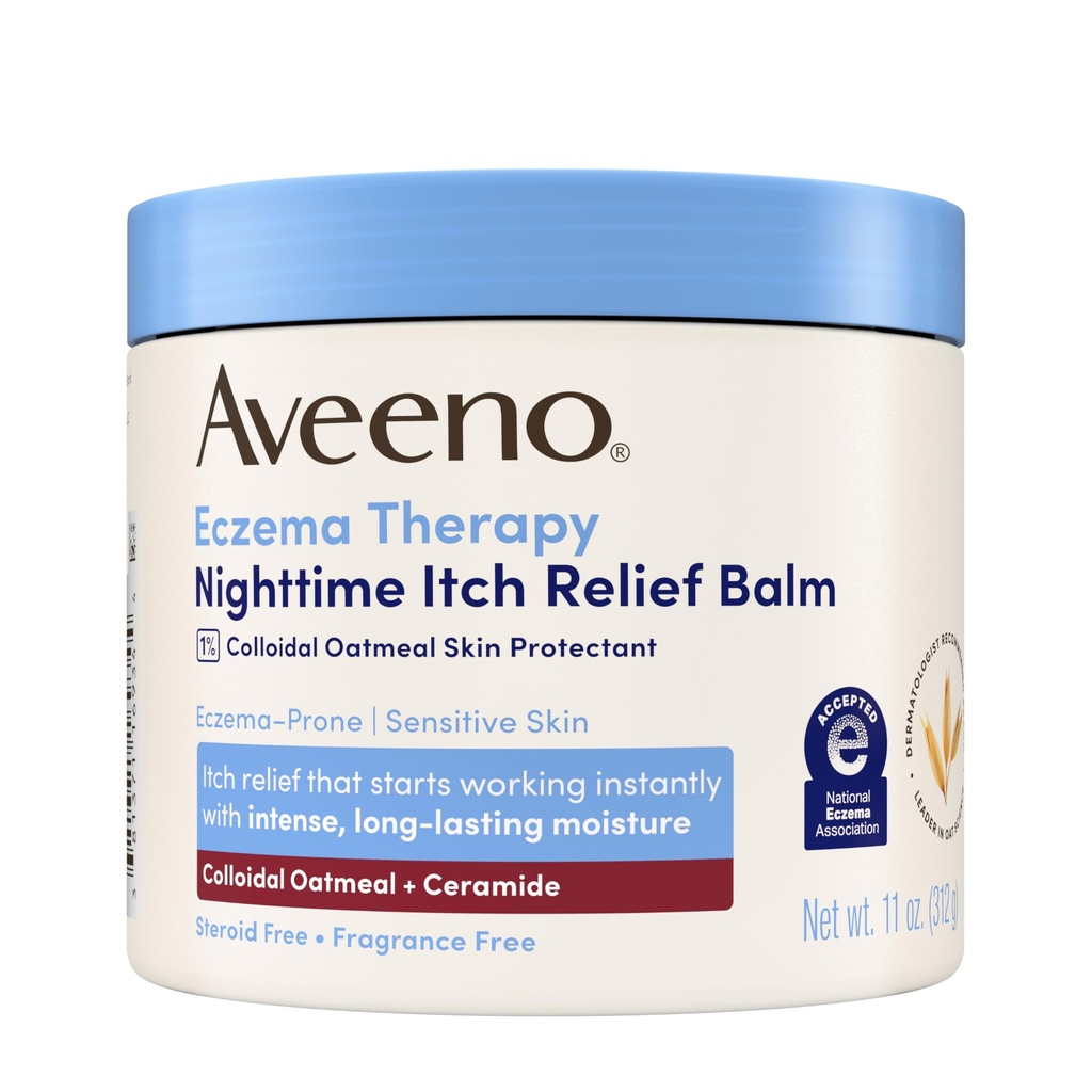 Aveeno Eczema 치료 야간 이치 구호 Balm, 몸, 습기를 공급 Colloidal Oatmeal & Ceramide 공식, 향수 무료, Soothing 건조한 Itchy 피부, 11 fl oz를 위한 Eczema 크림