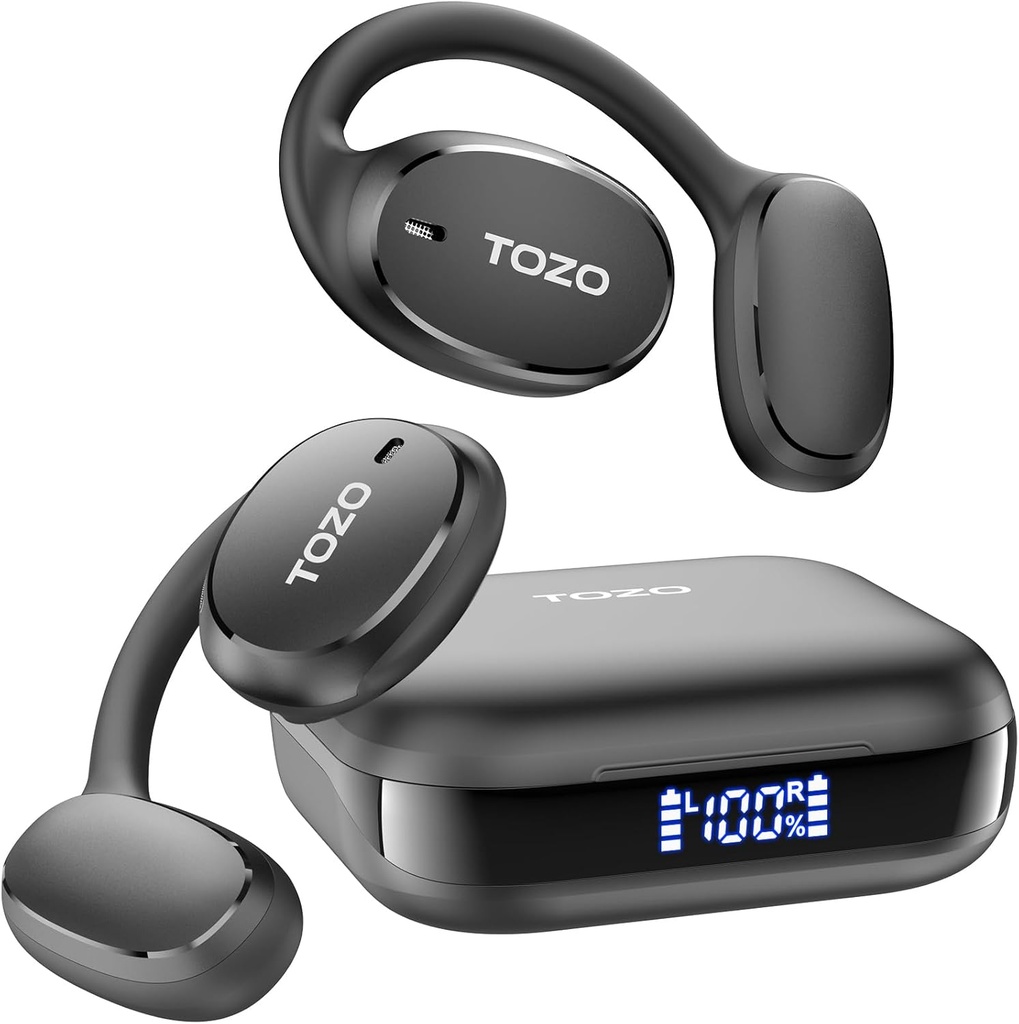 TOZO OpenEgo Open Earbuds Bluetooth 헤드폰, 귀 걸이, 디지털 표시 장치, 32 EQ 형태, 명확한 외침, 안락한 착용, 운영하는 운동 검정을 위한 땀 증거를 가진 80Hrs Playtime 무선 Earbuds