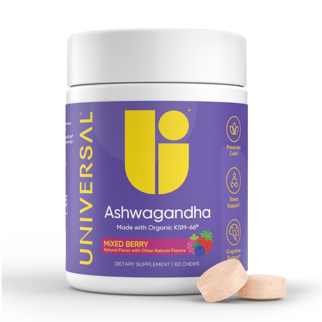 Ashwagandha KSM-66 Chews - 매일 스트레스,인지 기능 및 계류 지원 Chewable 보충교재, Bioavailable 가득 차있는 스펙트럼 KSM66 Ashwagandha 뿌리 추출물, Calm & Relaxation - 혼합 Berry, 60 조사