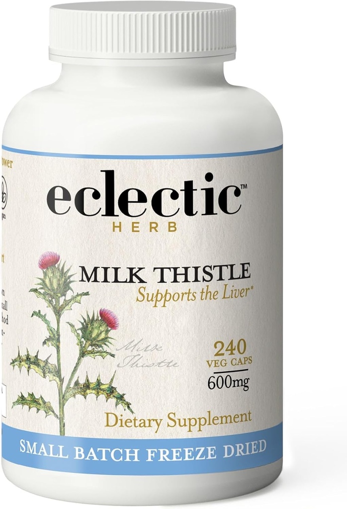 Eclectic Institute Raw Freeze-Dried Non-GMO Milk Thistle | 라이브 지원을위한 Silymarin - Detox, Cleanse & 유지 | 240 CT