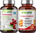 biophix D-Mannose Plus Cranberry Probiotics 1000 mg 120 Vcaps - 무료 비타민 C-1000 30 정제 - Urinary Bladder Tract 건강과 소화를 지원합니다.
