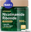 Liposomal 니코틴아미드 Riboside, 노화 방지를 위한 NAD 보충교재, 에너지, 초점, 900mg NAD+ 보충교재, Resveratrol & Quercetin, -50 일 공급, 100개의 캡슐
