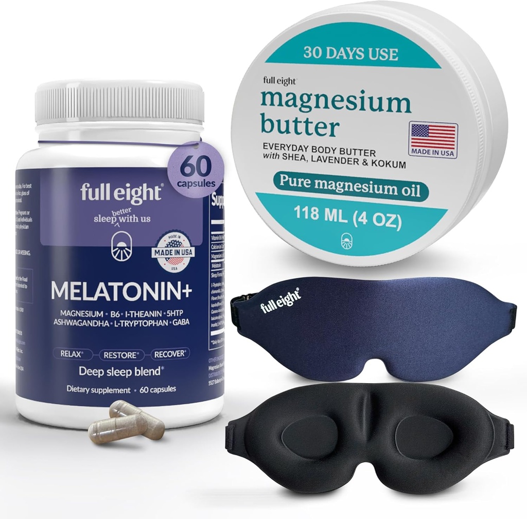 잠 뭉치: 3D 가벼운 차단 잠 가면, Melatonin+ 빠른 용해 Melatonin는 Tensed 다리 & 단단한 근육, 4oz 크림을 위한 60의 캡슐 및 마그네슘 몸 버터를 보충합니다