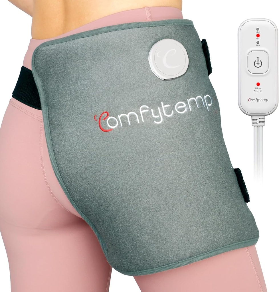 Comfytemp Hip Hip Hip Sciatica Pain Relief Hip Brace, 엄마 여성 아내 남성을위한 크리스마스 생일 선물, 낮은 뒤 Thigh Buttock 전기 FSA Eligible HSA 열 패드 핫 물리 치료 (S / M)