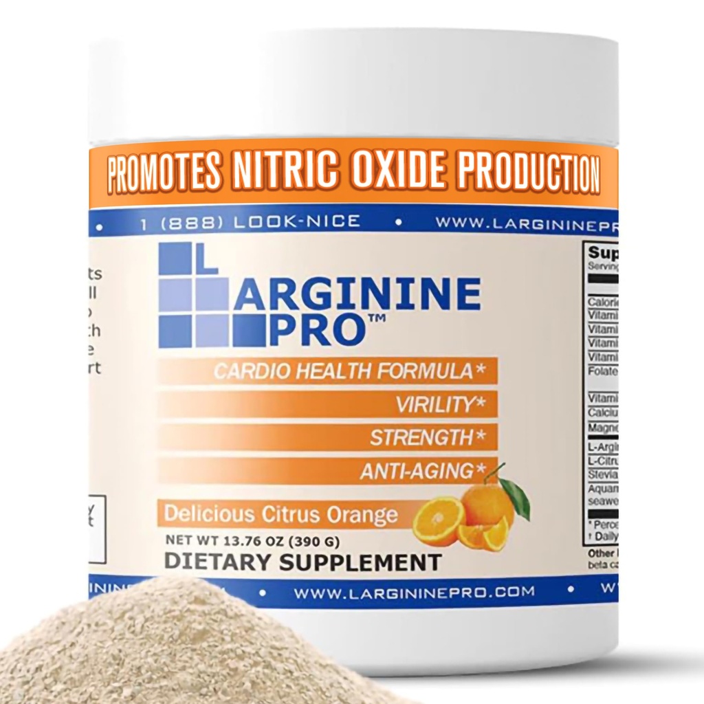 L-Arginine PRO | 5,500mg L-Arginine Plus L-Citrulline 1,100mg 오렌지 분말 음료 혼합 보충 증가 된 질소 산화물 생산