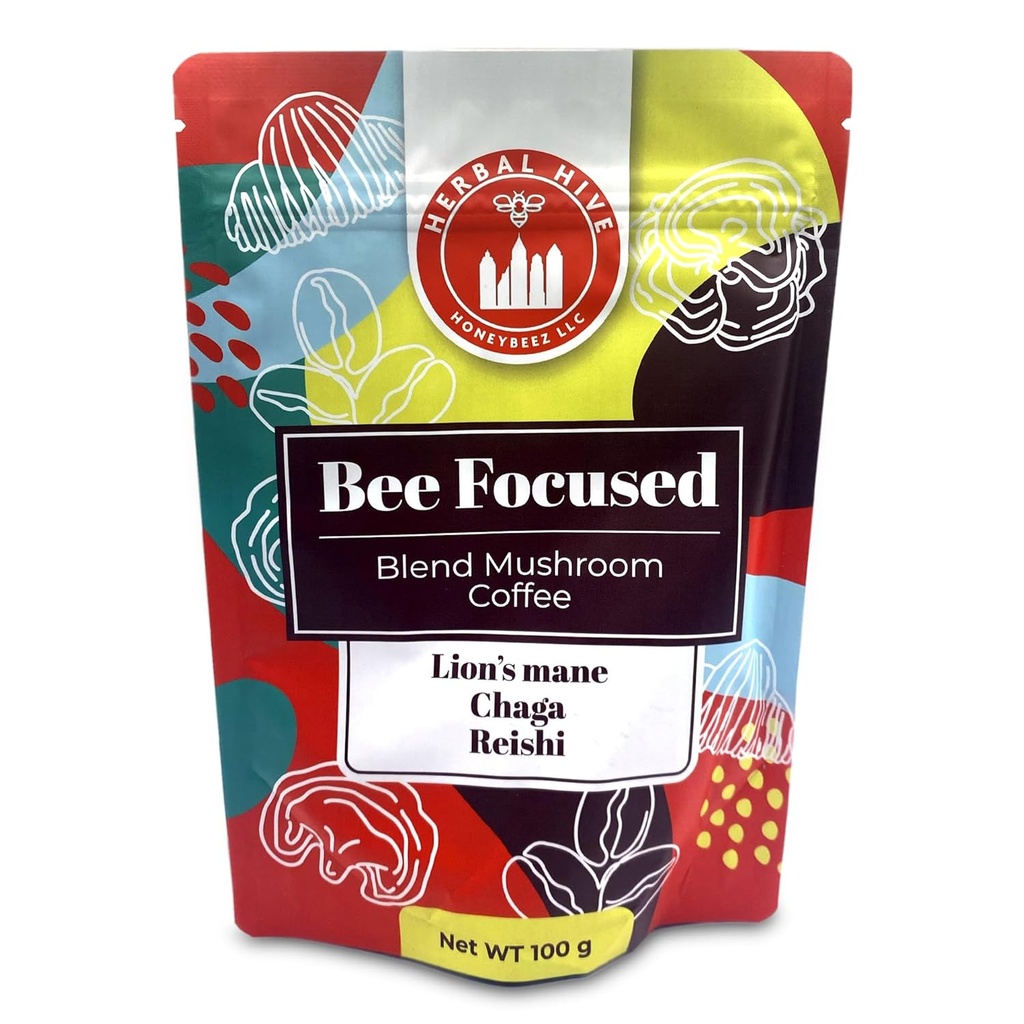 허브 Hive Bee의 버섯 커피는 Adaptogens Reishi, Lion's Mane 및 Chaga Superfood Low Acid Instant 30 서빙 (3.5 oz, Dark Roast)을 포함합니다.