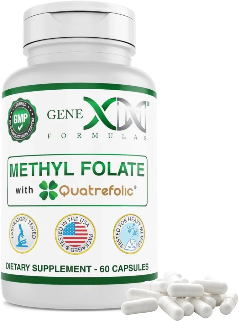 Quatrefolic® 1360 mcg DFE (60 캡슐)와 GENEX 메틸 Folate - 5-Methyltetrahydrofolate의 생물 활성 형태 | Vegan, 글루텐 무료, 비 GMO (60 일 공급)