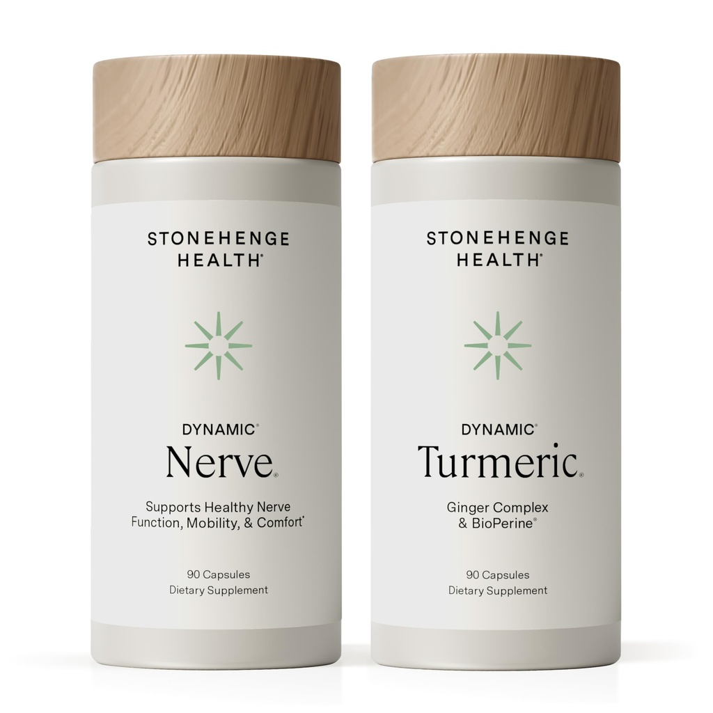 Stonehenge Health Dynamic Nerve + Dynamic Turmeric 번들은 편안함, Tingling, Numbness, Burning을 지원하기 위해 보충합니다.