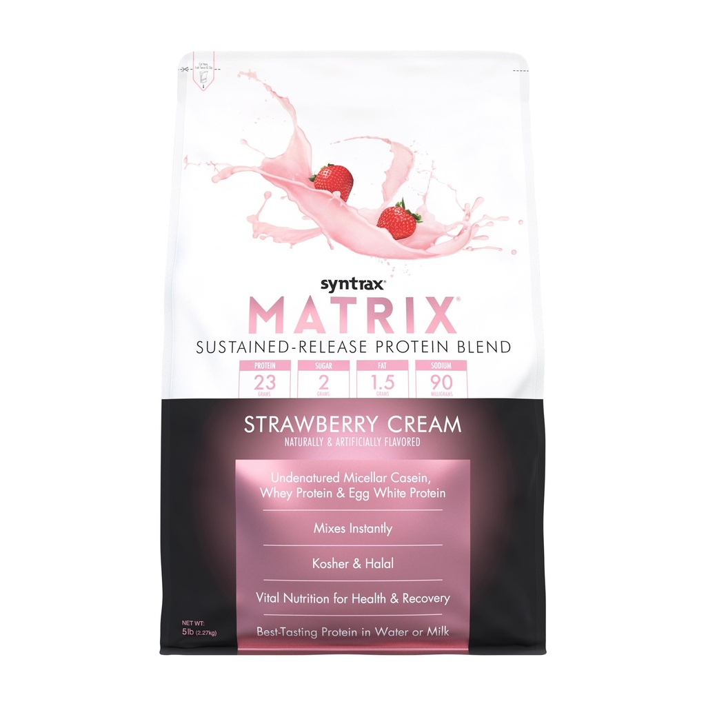 Syntrax 영양 매트릭스 - Sustained-Release Protein Blend, Strawberry Cream 5 파운드.
