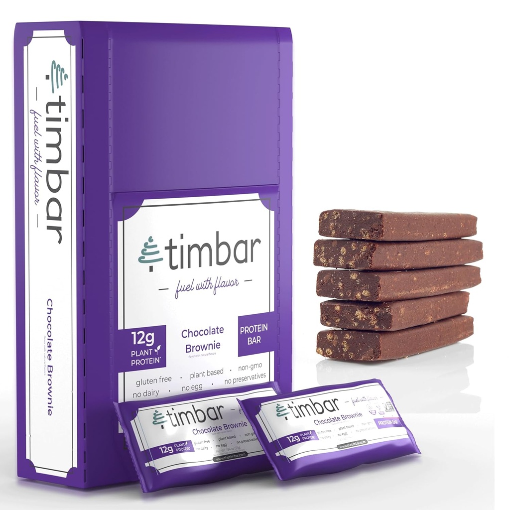timbar Protein Bars 12 Pack | 12g Protein & 9g Fiber Plant 기반 에너지 및 너트 바 | Gluten Free, Non-GMO, Dairy Free, Healthy On-the-Go Snack & Meal Replacement (12 Pack, Chocolate Brownie)
