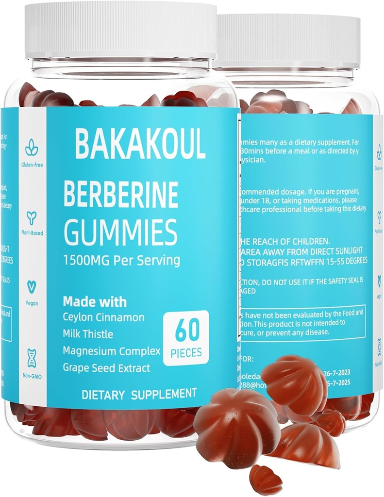 Ceylon Cinnamon Gummies를 가진 Berberine, 설탕 자유로운 Berberine 1500 mg 및 Ceylon Cinnamon 500 mg, 마그네슘 복잡한과 우유 이틀, 60의 Gummies를 가진 높은 힘 Berberine Gummies