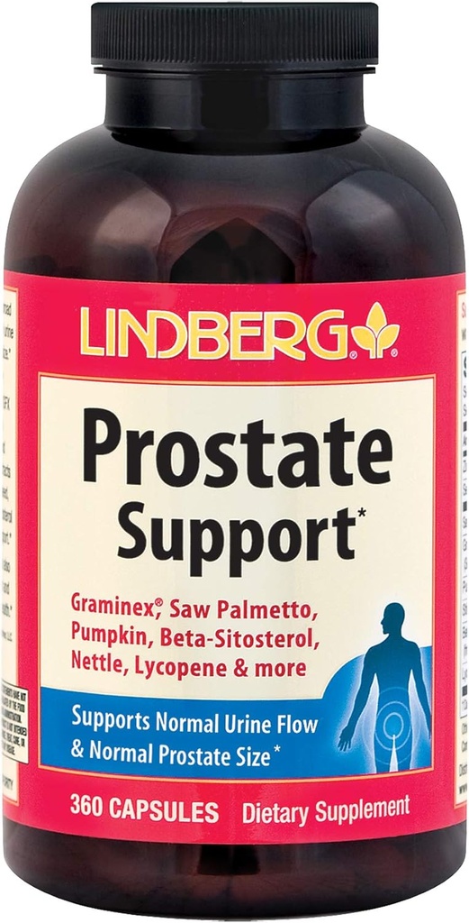 Lindberg Prostate Support* - Graminex, Saw Palmetto, Pumpkin, Beta-Sitosterol, Nettle, Lycopene 및 기타 (360 캡슐)