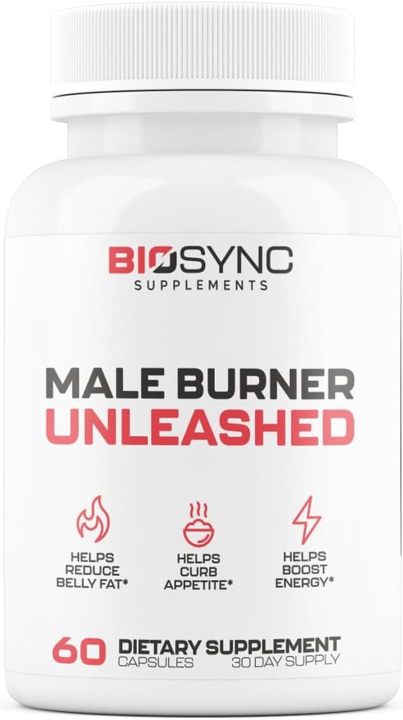 BioSync - 남성 버너 UNLEASHED | 남성 체중 감량 용 지방 버너 | Appetite Suppressant, Carb Blocker, Energy Booster | 6 Ultra Dosed 강력한 재료 | 안전한 3rd Party Tested - 60 캡슐