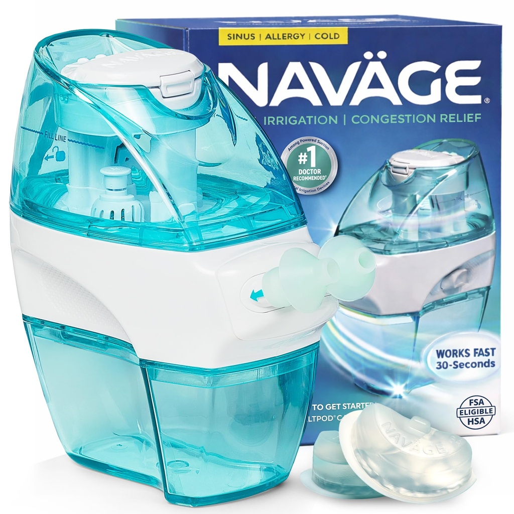 Navage Starter Bundle - Nasal Irrigation System - 1 Navage Nose Cleaner 및 30 Salt Pods가있는 Saline Nasal Rinse Kit