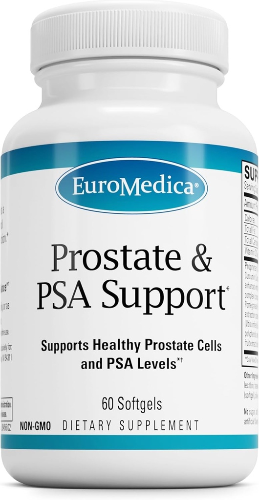 EuroMedica 전립선과 PSA 지원 - 건강한 전립선 및 호르몬 균형 지원을 위한 규정식 보충교재 - Curcumin, Turmeric 정유 & 포도씨 추출물을 가진 초본 보충교재 - 60 Softgels