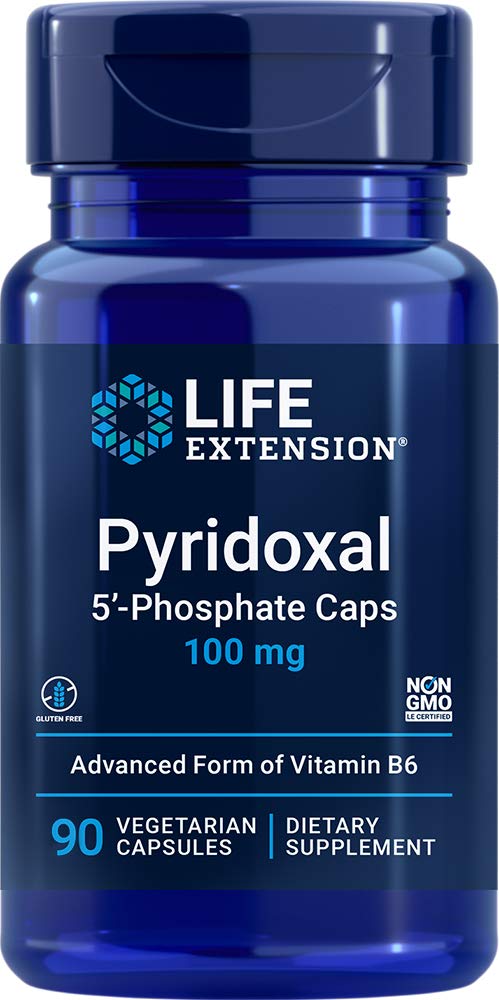 수명 연장 Pyridoxal 5-Phosphate 모자 100 mg P5P, 90 Veg 캡슐 - 고급 비타민 B6 보충