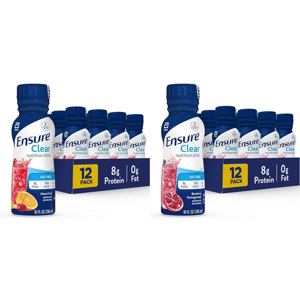 명확한 영양 음료, 0g 지방, 8g 단백질, 혼합 과일 & 블루 베리 석류 맛, 10 Fl Oz, 12 팩