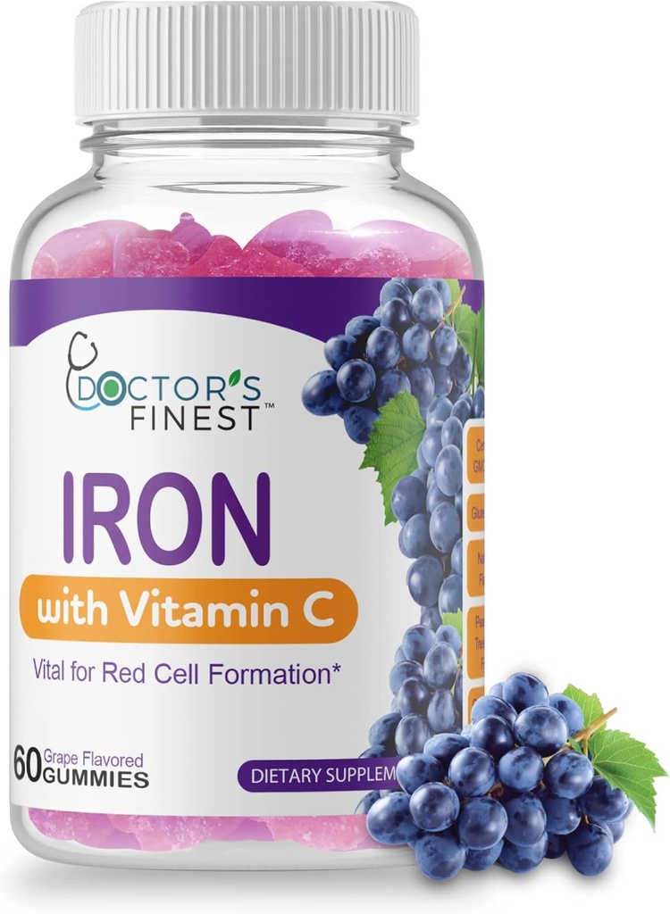의사 주문 철 10mg 비타민 C Gummies, 채식 GMO-Free 글루텐 무료, 훌륭한 타스팅 자연적인 포도 맛 거미 비타민, 규정식 보충교재, 성인과 아이를 위한 빨간 세포 형성, 60 구미