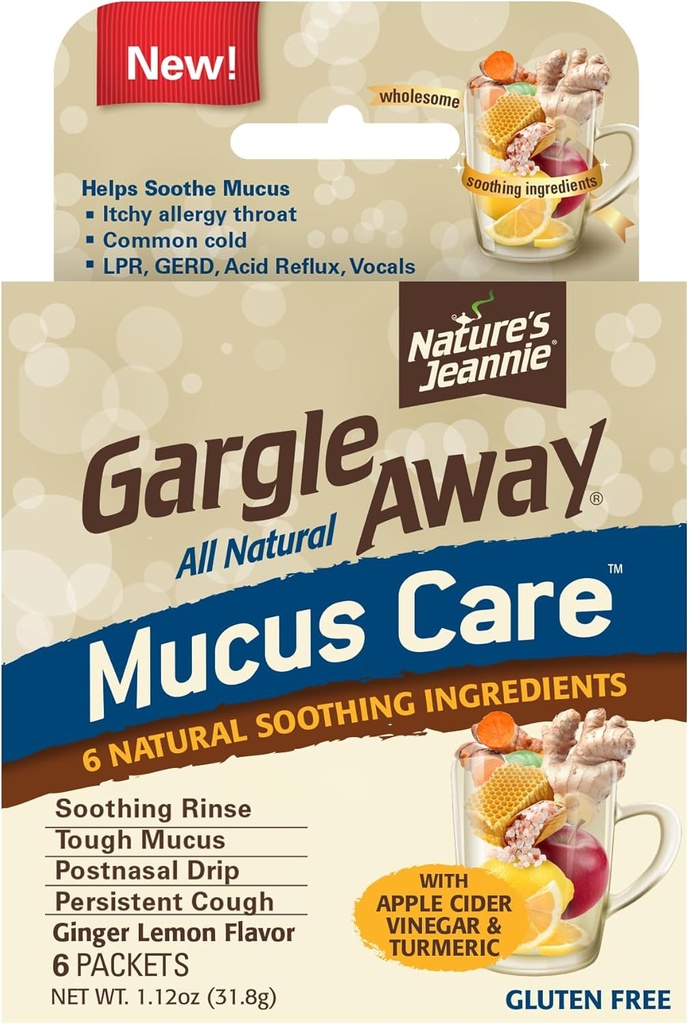 자연의 Jeannie 모든 자연 Mucus Care- Soothes Mucus, 포스트 Nasal Drip, Persistent Cough, 6 패킷, 생강 레몬 맛