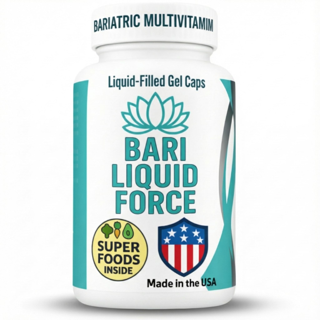 Bari Liquid Force One a Day Bariatric Multivitamin with Iron - Gastric Sleeve, Bypass, Duodenal Switch 용 급속 흡수 젤 캡 - Superfood Blend - Bariatric은 여성 및 남성용