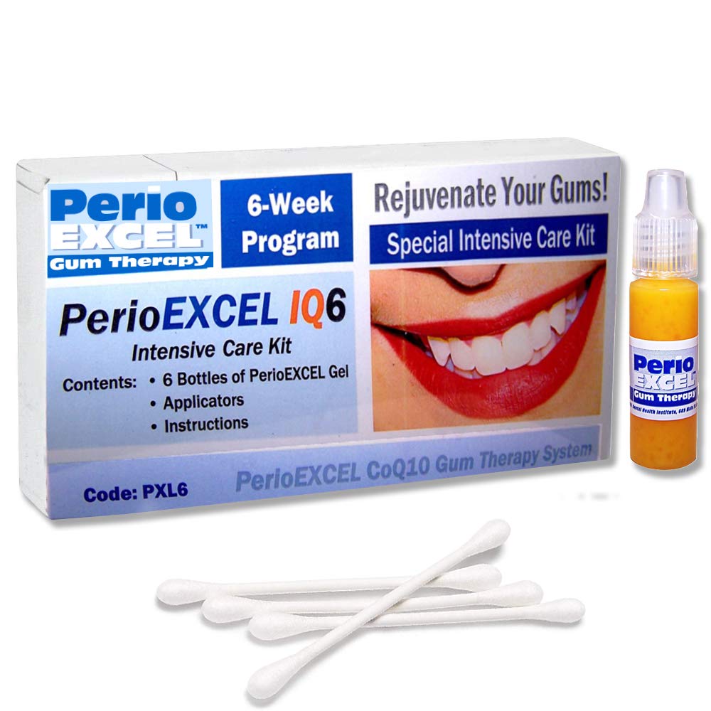 IQ6 Intensive Care Kit 6-week CoQ10 Gum Gel Treatment and Oral Care Kit with Ultrasoft Perio Toothbrush, Tongue Cleaner, Floss and Oral Care Guide | Gum Disease 싸울 수 있는 도움말