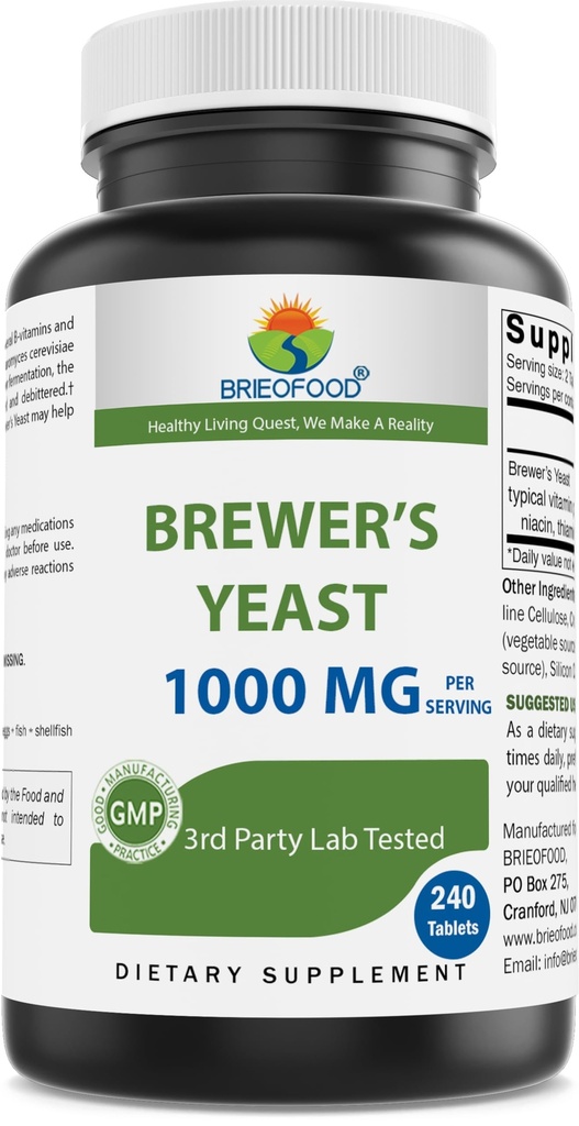 Brieofood Brewers 효모 1000 mg / 서빙 - 240 정제 - 3rd Party Labe 순도 및 품질을 테스트