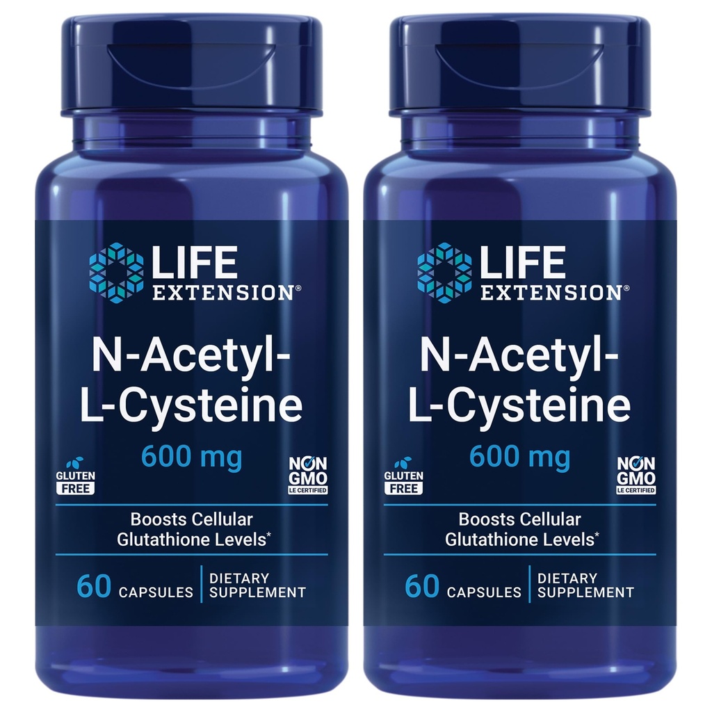 수명 연장 N-Acetyl-L-Cysteine (NAC), 면역 반응, 호흡 건강, 간 건강, NAC 600 mg, 산화 방지 방어, 무료 급진기, 쉬운 흡수 - 두 팩 x 60 캡슐