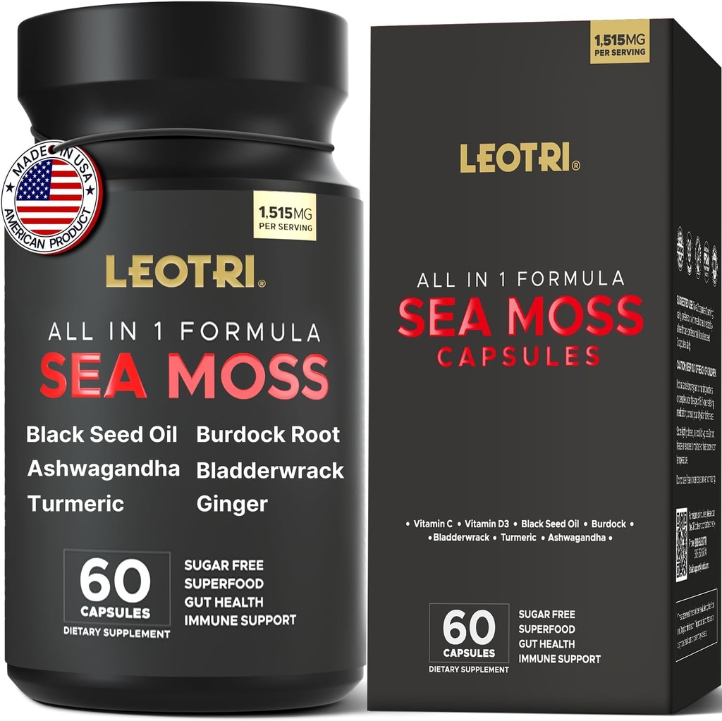 유기 아일랜드어 바다 Moss 캡슐: 바다 Moss 10500mg 까만씨 기름 6000mg Turmeric 3000mg Ashwagandha 3000mg Bladderwrack 3000mg Burdock 뿌리 3000mg Ginger 피부 Gut 건강 Superfood 60 캡슐을 위한