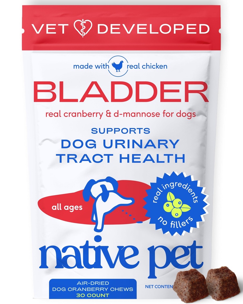 네이티브 애완 동물 개 UTI 치료 - Dogs Bladder Control & Kidney Support - Urinary Tract Infection 및 Urinary Incontinence 방지 - Real Cranberry Extract로 제작 - 30 Chews