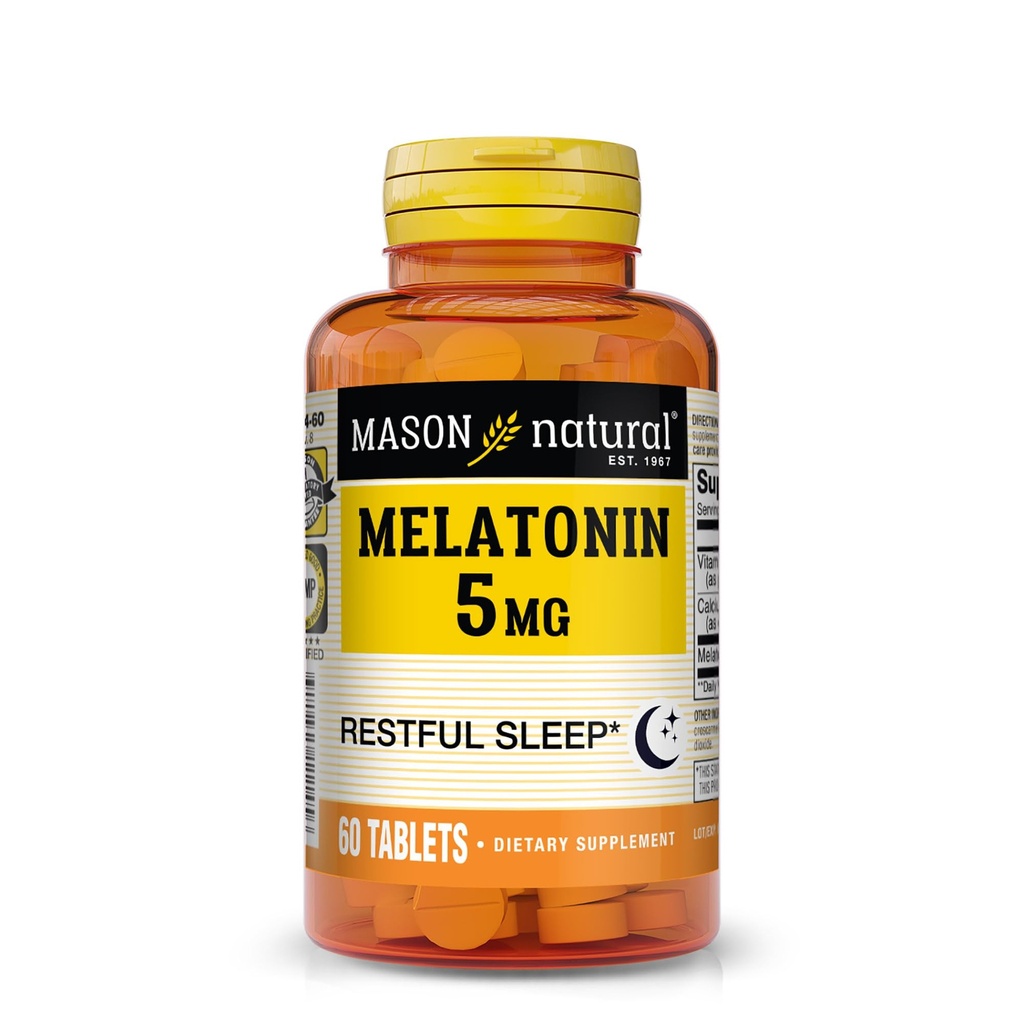 Mason 자연적인 Melatonin B6 & 칼슘, 자연적인 잠 원조를 가진 5 mg는, 나머지 잠, 60의 정제를 지원합니다