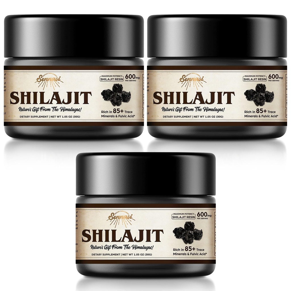 Shilajit 순수한 Himalayan 유기 Shilajit 수지 - 600mg 최대 힘 85 + Trace 무기물 & 에너지, 면역 지원, 30 그램 (3 팩)를 위한 Fulvic 산을 가진 자연적인 유기 Shilajit 수지