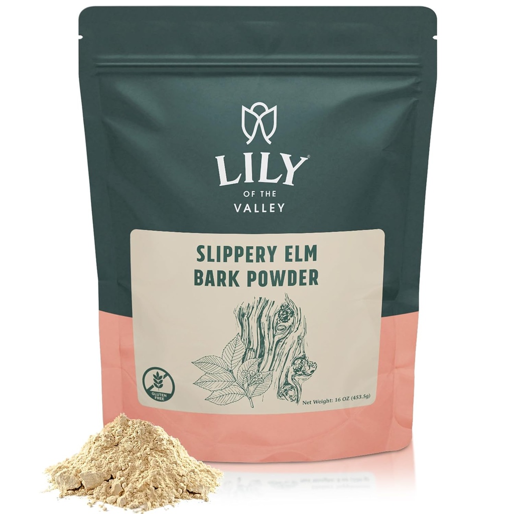 Lily of the Valley Slippery Elm Bark Powder - Ulmus Rubra Powder - No Irradiated No Contaminated - 애완 동물 친화적 인 - Vegan & Gluten-Free - Resealable 파우치 (16oz, 453g) 포장
