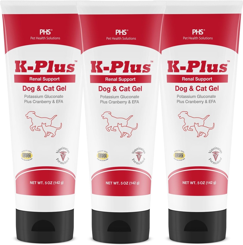 K-Plus 칼륨 Gluconate Renal Gel Plus Cranberry and EPA for Dogs and Cats - 수의 승인 된 Renal Supplement - 칼륨 균형 지원 (3 팩)