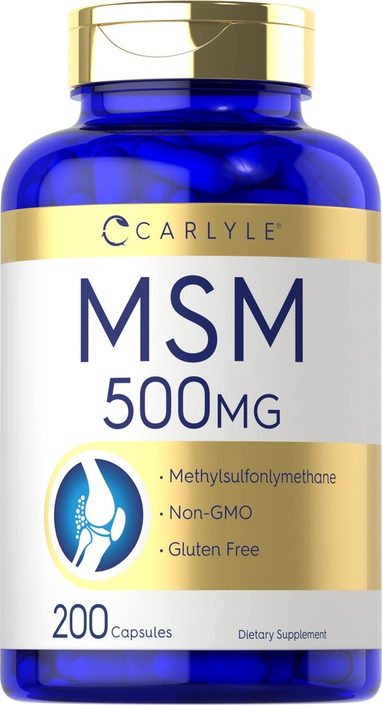 Carlyle MSM 보충교재 캡슐 | 500mg | 200 조사 | 비 GMO & 글루텐 자유로운 공식 | Methylsulfonylmethane